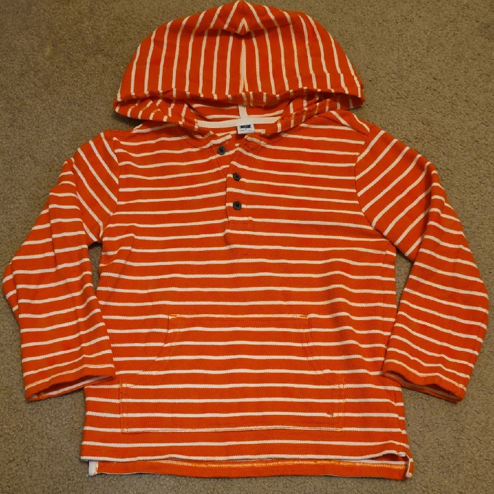 Janie And Jack Striped Orange Kids Long Sleeved Hooded Shirt